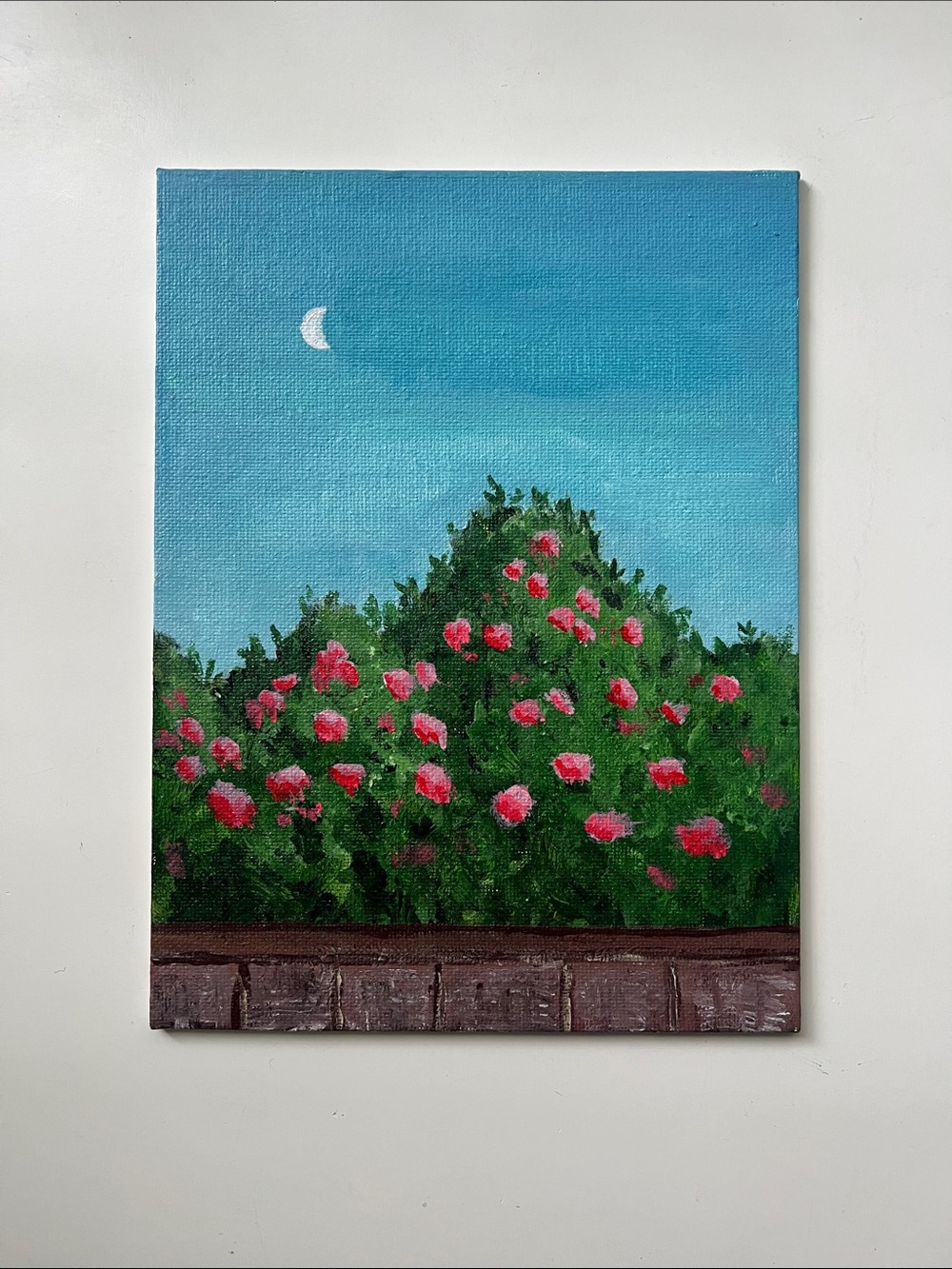Hand-Painted Floral Landscape Canvas Wall Art in Blue and Green 8x6 inches